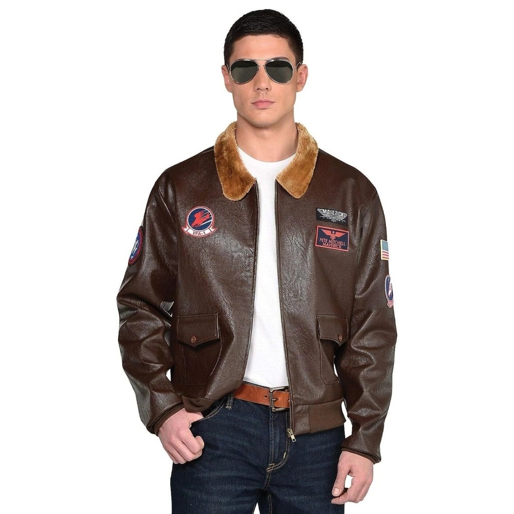 Top Gun Bomber Jacket Maverick Military Fancy Dress Up Halloween Adult Costume